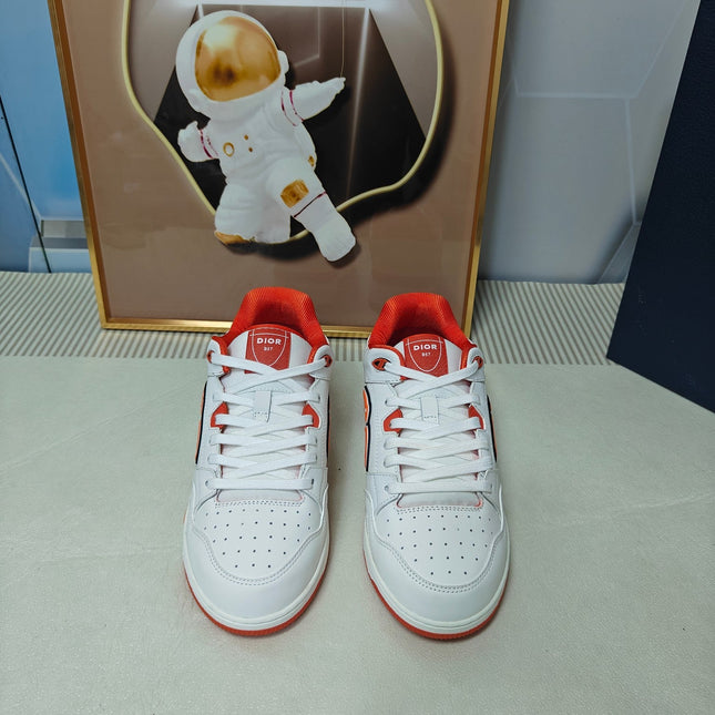 DIOR 26S LOW-TOP SNEAKER IN WHITE AND ORANGE CALFSKIN