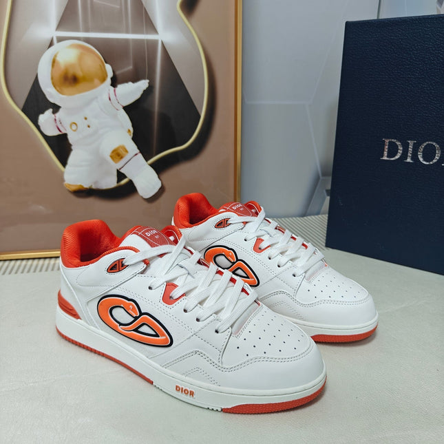 DIOR 26S LOW-TOP SNEAKER IN WHITE AND ORANGE CALFSKIN