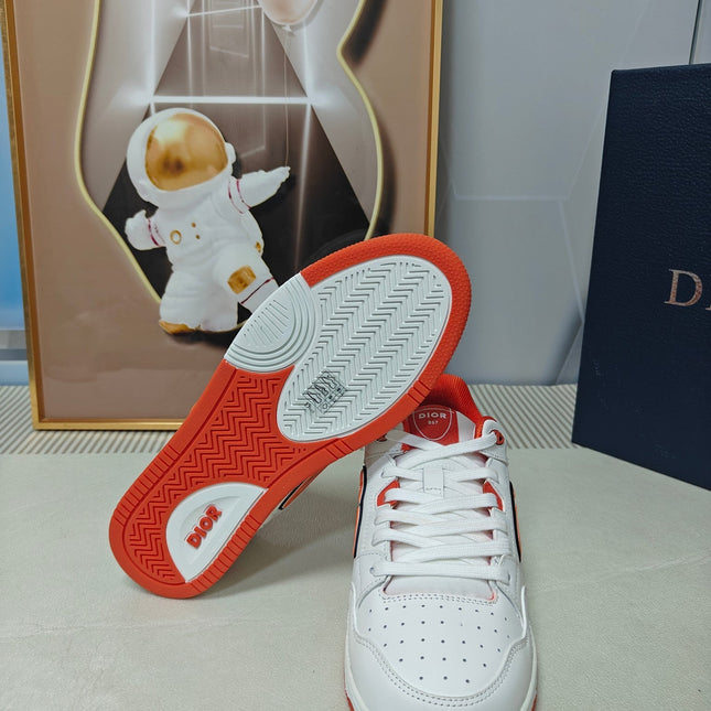 DIOR 26S LOW-TOP SNEAKER IN WHITE AND ORANGE CALFSKIN