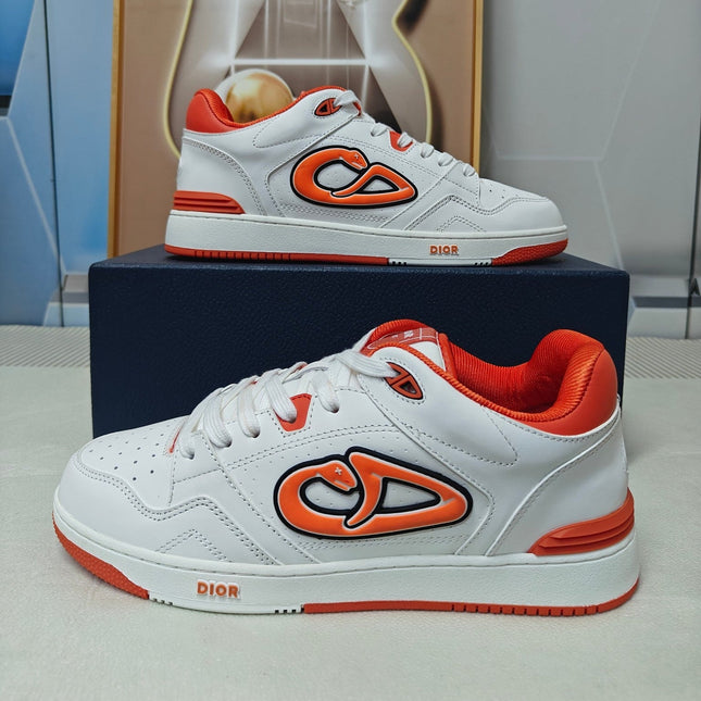DIOR 26S LOW-TOP SNEAKER IN WHITE AND ORANGE CALFSKIN