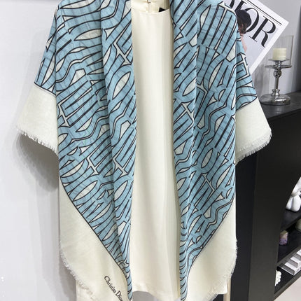 MISS DIOR ALLOVER SHAWL 140 CM IN POWDER BLUE MIX WHITE SILK CASHMERE 411630