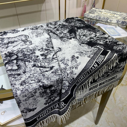 SQUARE SCARF 140 CM IN BLACK MIX WHITE MONOGRAM CASHMERE AND WOOL 416918