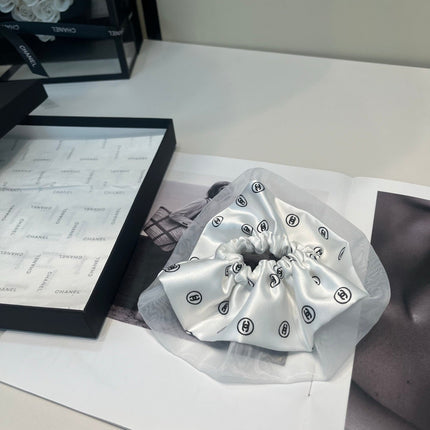 CHANEL 26S BOW SCRUNCHIE IN WHITE SILK 512118