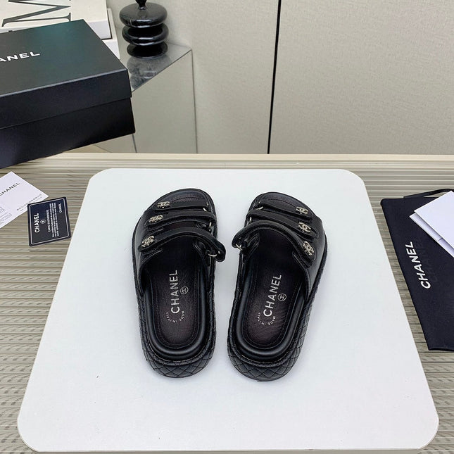 DAD SANDALS 3 STRAPS IN BLACK CALFSKIN