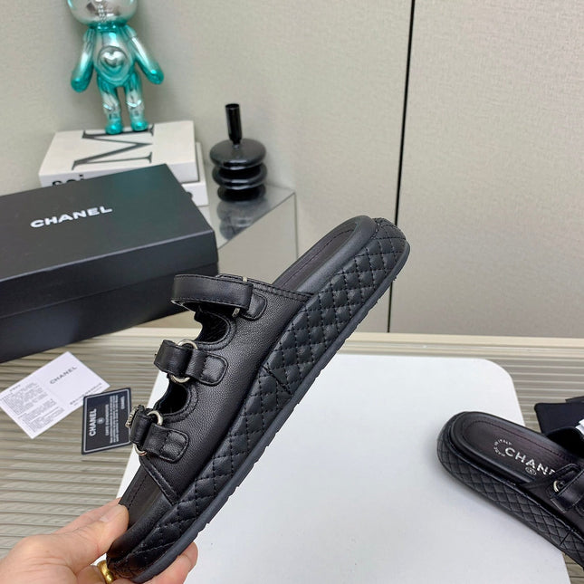 DAD SANDALS 3 STRAPS IN BLACK CALFSKIN