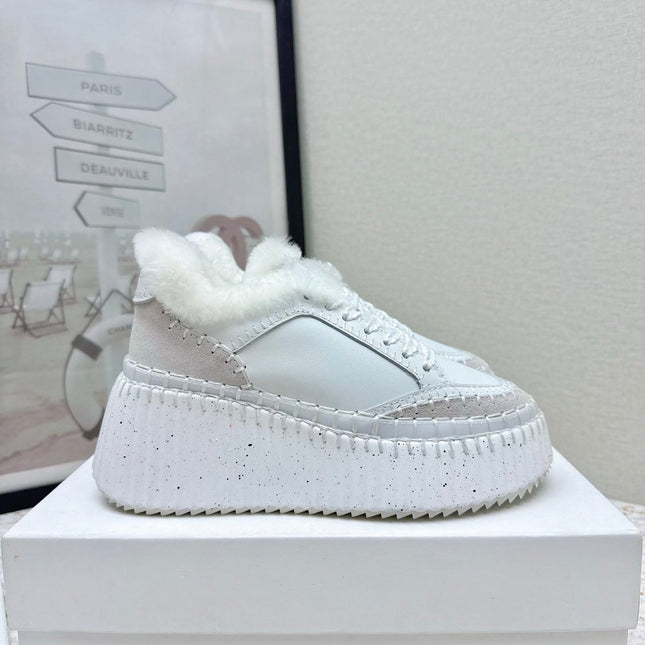 CHLOÉ 26S WEDGE SOLE SNEAKERS IN WHITE CALFSKIN