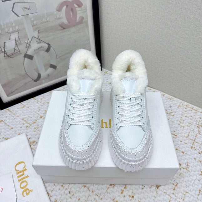 CHLOÉ 26S WEDGE SOLE SNEAKERS IN WHITE CALFSKIN
