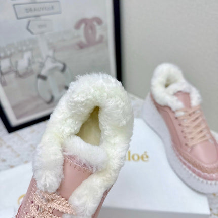 CHLOÉ 26S WEDGE SOLE SNEAKERS IN LIGHT PINK CALFSKIN