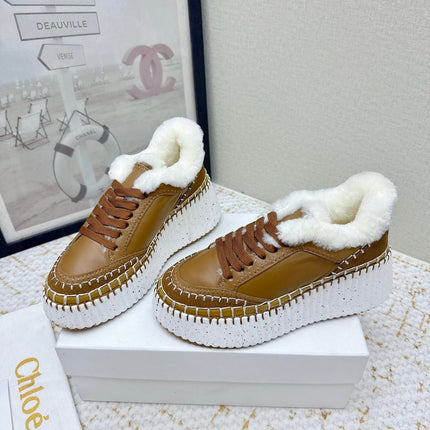 CHLOÉ 26S WEDGE SOLE SNEAKERS IN BROWN CALFSKIN