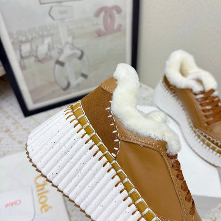 CHLOÉ 26S WEDGE SOLE SNEAKERS IN BROWN CALFSKIN