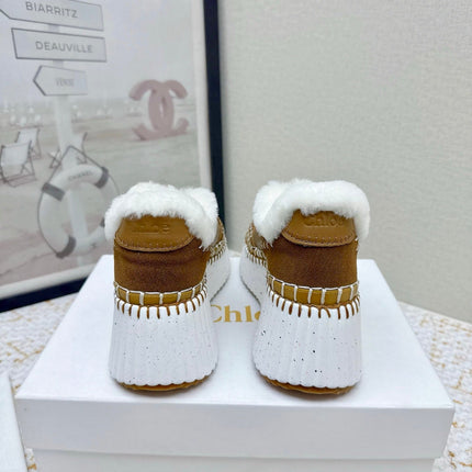 CHLOÉ 26S WEDGE SOLE SNEAKERS IN BROWN CALFSKIN