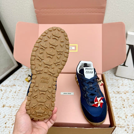 MIUMIU 26S CHARM SNEAKERS IN NAVY BLUE MESH AND SUEDE