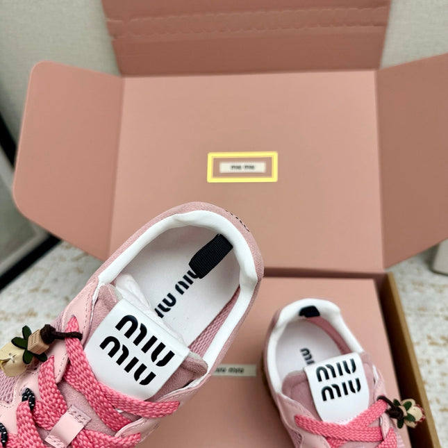 MIUMIU 26S CHARM SNEAKERS IN PINK MESH AND SUEDE