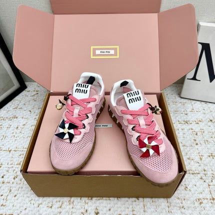 MIUMIU 26S CHARM SNEAKERS IN PINK MESH AND SUEDE