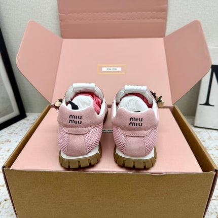 MIUMIU 26S CHARM SNEAKERS IN PINK MESH AND SUEDE