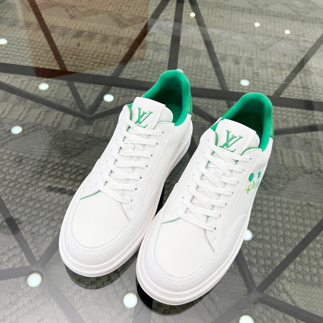 BEVERLY HILLS TRAINERS WHITE MIX COOL GREEN CALFSKIN AND MESH FABRIC