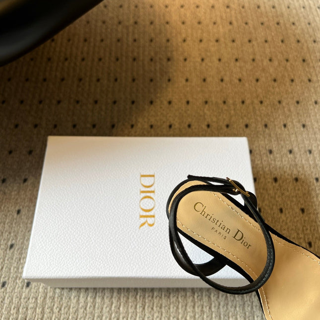 DIOR 26S CRYSTAL HIGH-HEEL SANDALS 80 MM IN BLACK LAMBSKIN AND FABRIC