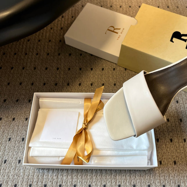 THE ROW 26S SQUARE TOE SLIDE SANDALS 50MM IN WHITE CALFSKIN