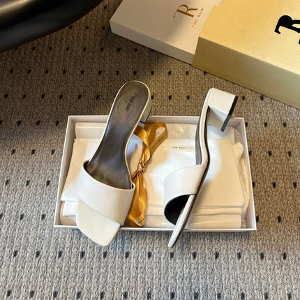 THE ROW 26S SQUARE TOE SLIDE SANDALS 50MM IN WHITE CALFSKIN