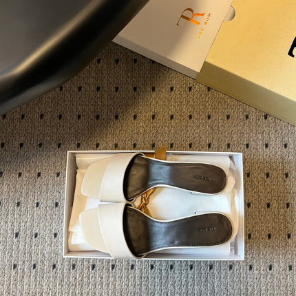 THE ROW 26S SQUARE TOE SLIDE SANDALS 50MM IN WHITE CALFSKIN