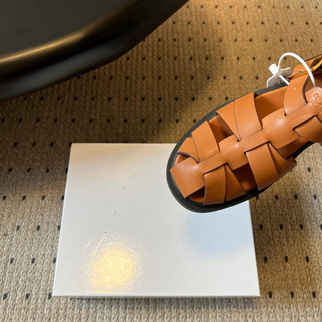 PRADA 26S ANKLE STRAP FISHERMAN SANDALS IN BROWN CALFSKIN