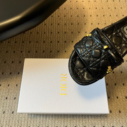 DIOR 26S SLIDES IN BLACK CALFSKIN WITH BOW