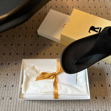 THE ROW 26S THONG SANDALS IN BLACK SUEDE