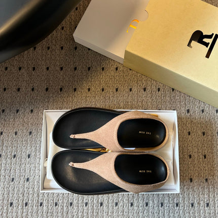 THE ROW 26S THONG SANDALS IN LIGHT BROWN SUEDE