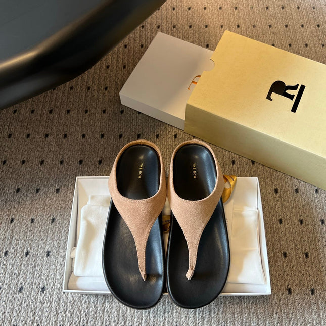 THE ROW 26S THONG SANDALS IN LIGHT BROWN SUEDE