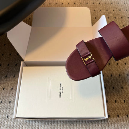 YSL 26S TWO-STRAP SANDALS IN DARK RED LAMBSKIN