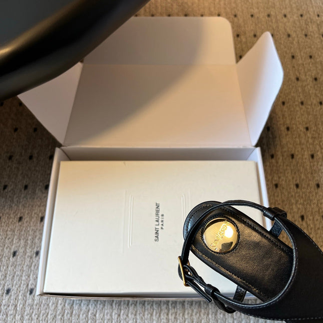 YSL 26S WIDE-STRAP THONG SANDALS IN BLACK CALFSKIN