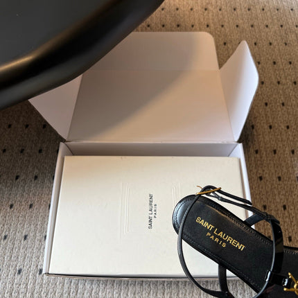 YSL 26S THONG SANDALS IN BLACK SHINY CALFSKIN WITH GOLD HARDWARE
