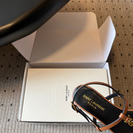 YSL 26S THONG SANDALS IN BROWN CALFSKIN WITH GOLD HARDWARE