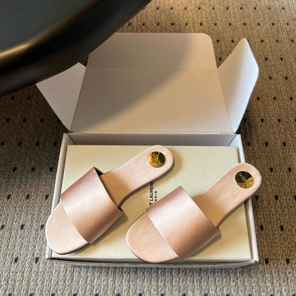 YSL 26S FLAT SLIDES IN NUDE SATIN