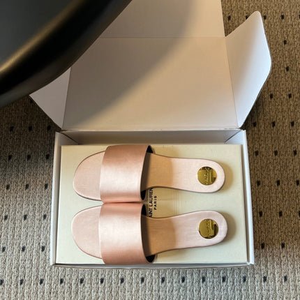 YSL 26S FLAT SLIDES IN NUDE SATIN