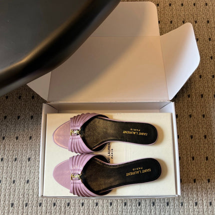 YSL 26S BABYLONE FLAT MULES IN LIGHT PURPLE LAMBSKIN