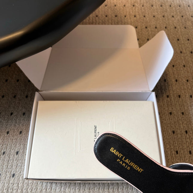 YSL 26S BABYLONE FLAT MULES IN LIGHT PINK LAMBSKIN