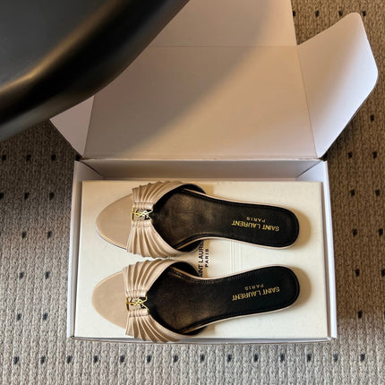 YSL 26S BABYLONE FLAT MULES IN BEIGE LAMBSKIN