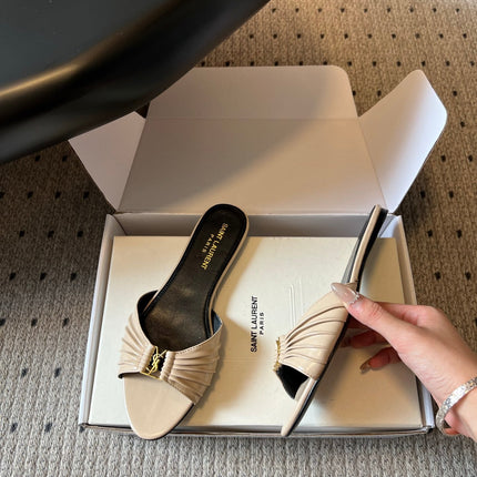 YSL 26S BABYLONE FLAT MULES IN BEIGE LAMBSKIN