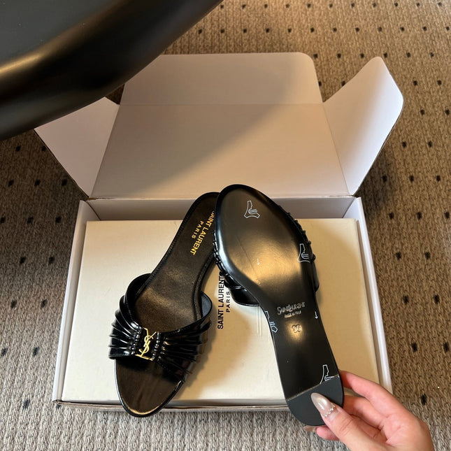 YSL 26S BABYLONE FLAT MULES IN BLACK LAMBSKIN