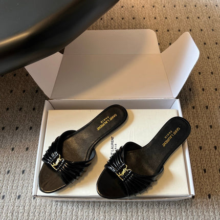 YSL 26S BABYLONE FLAT MULES IN BLACK LAMBSKIN