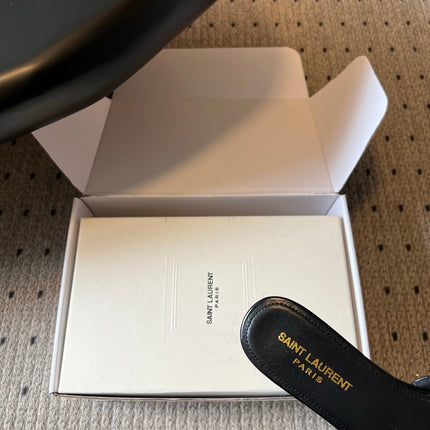 YSL 26S BABYLONE FLAT MULES IN BLACK LAMBSKIN