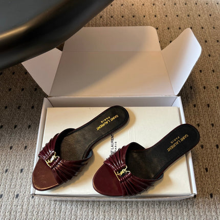 YSL 26S BABYLONE FLAT MULES IN DARK RED LAMBSKIN