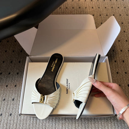 YSL 26S BABYLONE FLAT MULES IN WHITE LAMBSKIN