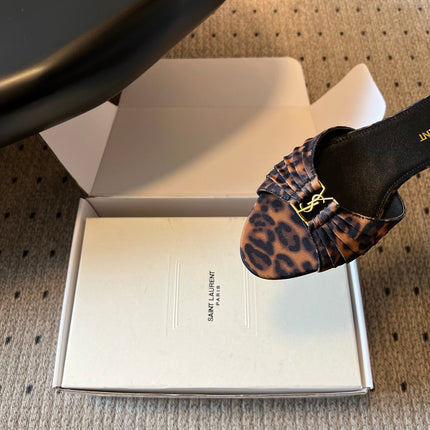 YSL 26S BABYLONE FLAT MULES IN LEOPARD PRINT FABRIC