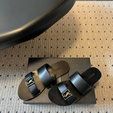 YSL 26S DOUBLE-STRAP SANDALS IN BLACK CALFSKIN