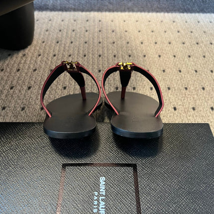 YSL 26S THONG SANDALS IN DARK RED AND BLACK SHINY CALFSKIN