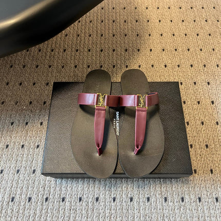 YSL 26S THONG SANDALS IN DARK RED AND BLACK SHINY CALFSKIN