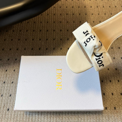 DIOR 26S HIGH-HEEL SANDALS 40 MM IN WHITE FABRIC AND LAMBSKIN