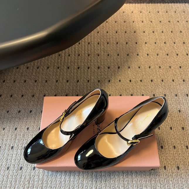 GIANVITO ROSSI 26S MARY JANE HEELS 85 MM IN BLACK PATENT CALFSKIN